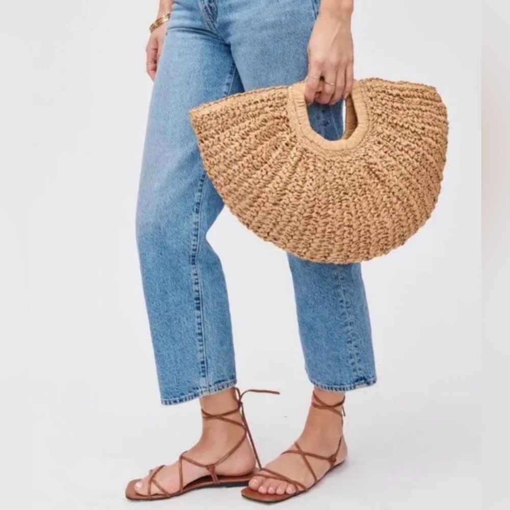 RAMLA Raffia Tote Bag Natural Woven Straw Resort Beach Handbag MSRP $225